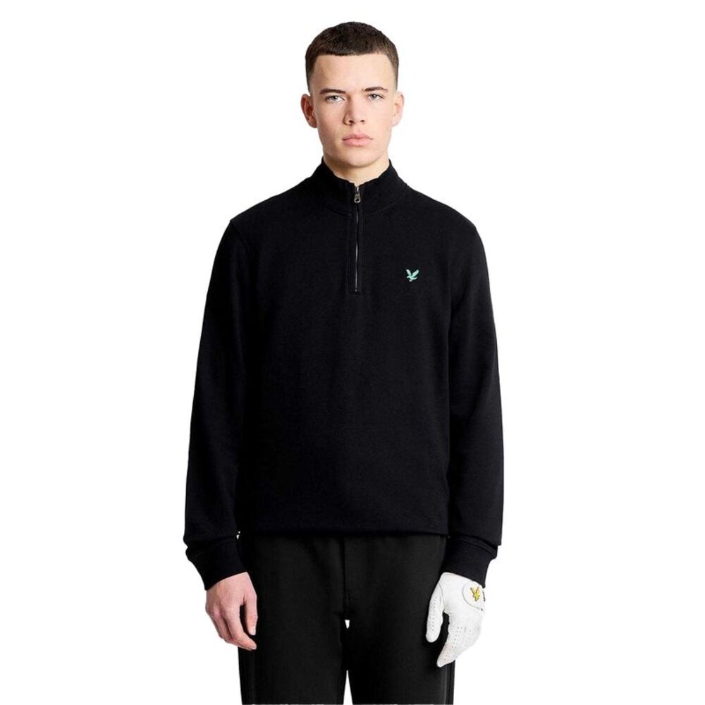 Lyle & Scott Mens Embroidered Logo Half Zip Golf Midlayer / Jet Black
